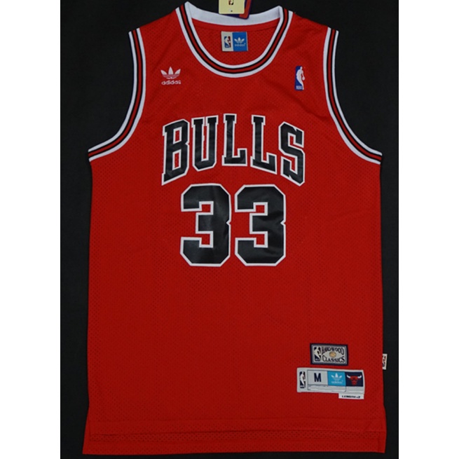 Red new NBA Men 's Chicago Bulls #33 Scottie Pippen เสื ้ อบาสเก ็ ตบอลปักย ้ อนยุค