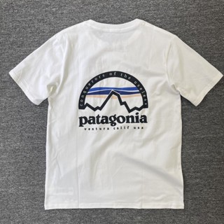 Patagonia เสื้อยืดแขนสั้น ผ้าฝ้าย พิมพ์ลายภูเขา และทะเล สําหรับผู้ชาย