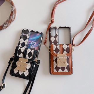 เคสโทรศัพท์มือถือ ลายสี่เหลี่ยมขนมเปียกปูน พร้อมสายคล้อง สําหรับ OPPO Find N2 FLIP