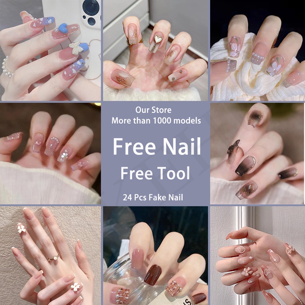 YUKEHUI รีฟิลล์สบู่เหลวล้างหน้า 24 ชิ้น/กล่องเอทีเอ็มยอดนิยมสีเขียวเล็บปลอม เครื่องเจาะ 3 มิติสีฟ้าสีขาวขุ่นวอร์มอัพแฟชั่น เล็บปลอมยาว เหมาะสำหรับผู้หญิง และเด็กผู้หญิงส่งเจลลี่ และแถบเล็มปลอม