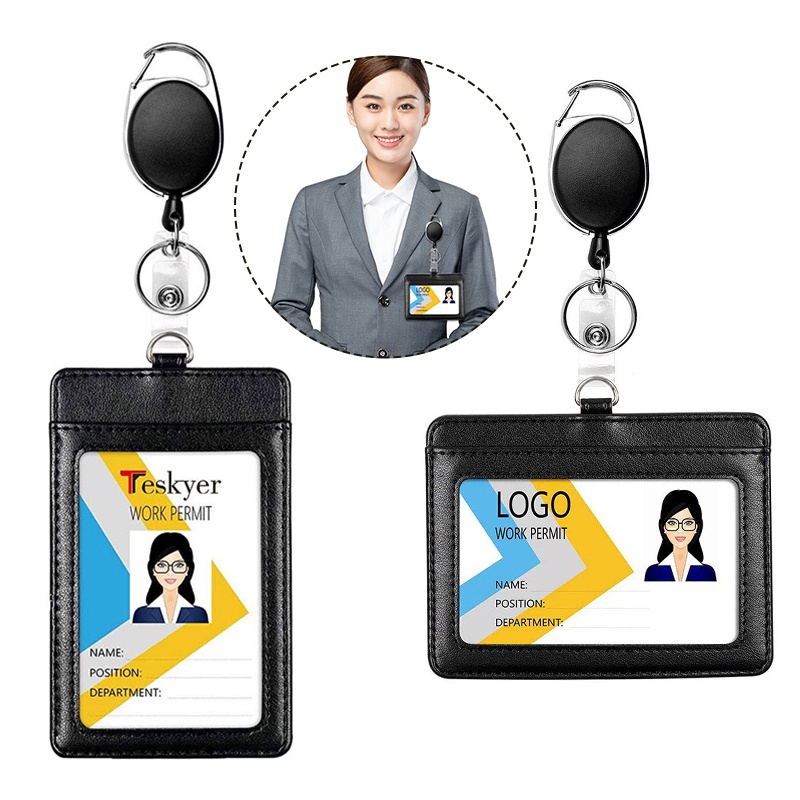2 แบบ ยืดหดได้ ผู้ถือบัตรประจำตัวประชาชน ด้วยคลิปหนีบ Carabiner ผู้ถือบัตรประจำตัวหนังแนวตั้งและแนวนอนสายคล้องสลิง