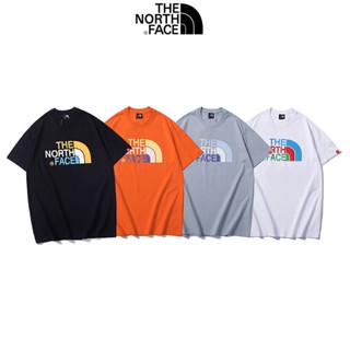 เสื้อยืดแขนสั้นลําลอง ผ้าฝ้าย พิมพ์ลายโลโก้ The North Face สีสันสดใส สไตล์คลาสสิก สําหรับคู่รัก