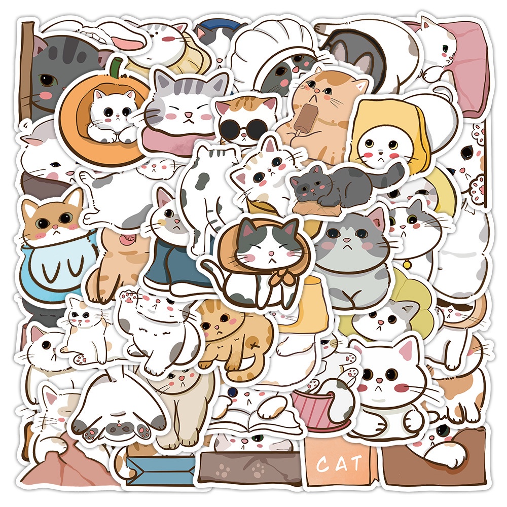 60 ชิ้น การ์ตูนน่ารัก ตลก แมว สัตว์ คิตตี้ สติกเกอร์กราฟฟิตี สําหรับสเก็ตบอร์ด หมวกกันน็อค โน๊ตบุ๊ค คอมพิวเตอร์ ของเล่นเด็ก สติกเกอร์