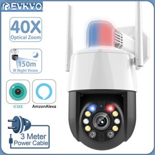 Evkvo กล้องวงจรปิดไร้สาย 8MP 4K Alexa WiFi PTZ IP ซูมออปติคอล 40X กันน้ํา มองเห็นกลางคืน 150M เลเซอร์ สีแดง สีฟ้า LED IP H.265+ กล้องวงจรปิด iCsee App