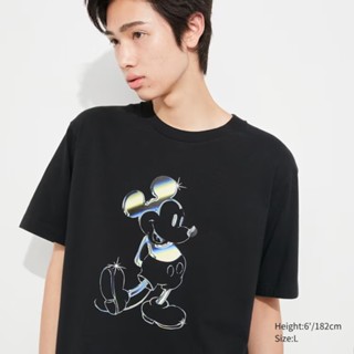 Uniqlo เสื้อยืดแขนสั้น ผ้าฝ้าย พิมพ์ลายกราฟฟิค Mickey House สําหรับผู้ชาย และผู้หญิง 916