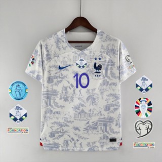 เสื้อกีฬาแขนสั้น ลายทีมชาติฝรั่งเศส France away jersey 22 23 Fans ไซซ์ S-4XL เพิ่มชื่อ และตัวเลขได้