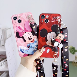 เคสโทรศัพท์มือถือ แบบนิ่ม ลายการ์ตูนมิกกี้ มินนี่ เมาส์ 3D มีสายคล้อง สําหรับ Samsung S23 S22Plus S23Ultra A04 A04s A03 A03s A13 A23 A33 A53 A73 4G 5G M33 M53 M23 M30s M21