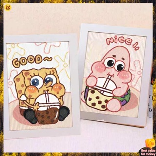 สมุดระบายสีผู้ใหญ่ สมุดระบายสี ภาพวาดเพชร SpongeBob เด็กรุ่นใหม่ปี2023 DIY ทำด้วยมือพร้อมกรอบและเครื่องมือตกแต่งภาพติดเพชร