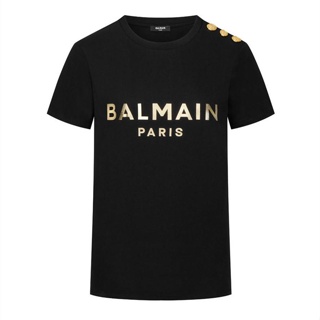 เสื้อยืดคอกลม แขนสั้น ผ้าฝ้าย พิมพ์ลายโลโก้ตัวอักษร Balmain แฟชั่นฤดูใบไม้ผลิ และฤดูร้อน สําหรับผู้ชาย