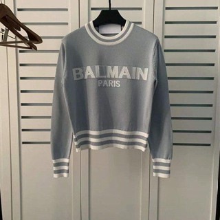 BALMAIN เสื้อกันหนาวแขนยาว ทรงหลวม พิมพ์ลายตัวอักษร สีตัดกัน แฟชั่นฤดูใบไม้ร่วง และฤดูหนาว สําหรับผู้หญิง