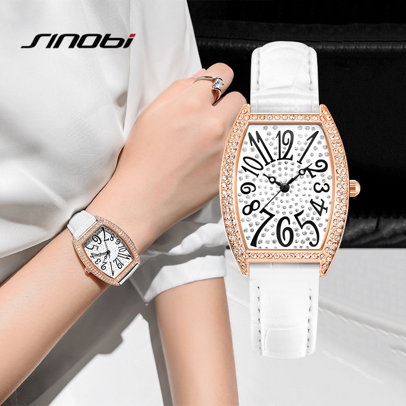 Sinobi/ นาฬิกาข้อมือควอทซ์ หน้าปัดประดับเพชร กันน้ํา สไตล์เรโทร สําหรับผู้หญิง
