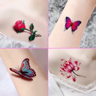 Sa Tattoo สติกเกอร์รอยสัก ลายผีเสื้อ ดอกกุหลาบ 3D กันน้ํา ติดทนนาน ล้างทําความสะอาดได้ แนวเซ็กซี่ สําหรับผู้หญิง นักเรียน