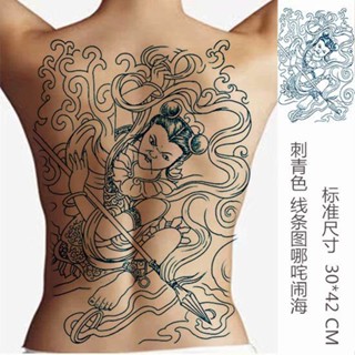 Sa Tattoo Nezha Sea สติกเกอร์รอยสัก กันน้ํา ชาย หญิง สเปรย์สี อาวุธจําลอง รอยสัก สีเส้น ติดทนนาน ดอกไม้ แขนเต็ม ด้านหลัง สติกเกอร์รอยสัก