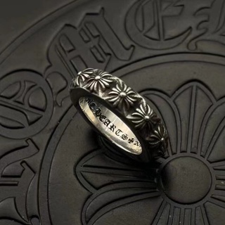 Chrome HEARTS แหวนเงินสเตอร์ลิง 925 ลายดอกไม้ สไตล์พังก์ ฮิปฮอป สตรีท เครื่องประดับ