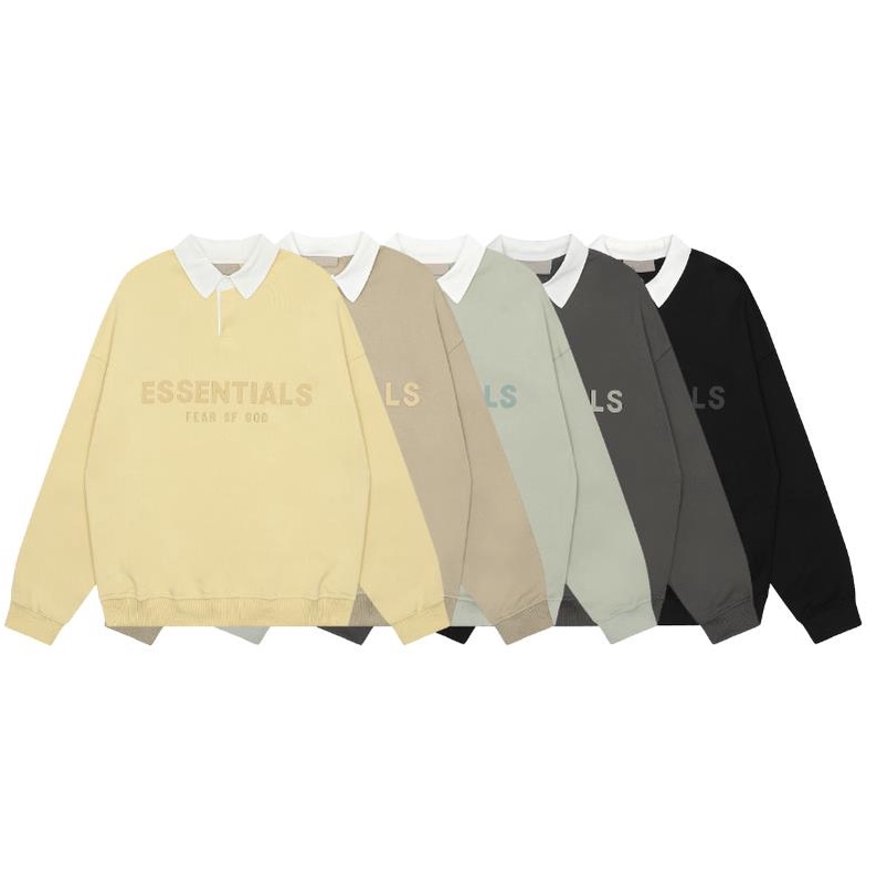 พร้อมส่ง เสื้อกันหนาวลําลอง คอปกโปโล ซิลิโคน ผ้าฝ้ายแท้ พิมพ์ลายตัวอักษร FOG ESSENTIALS Fear of God แฟชั่นฤดูใบไม้ร่วง ฤดูหนาว