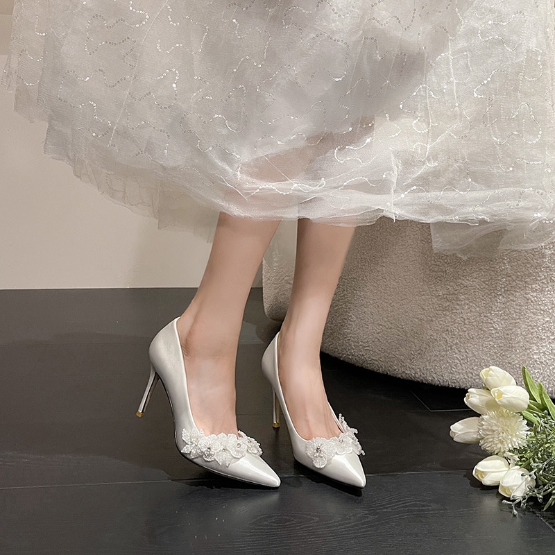 [ANL ] รองเท ้ าส ้ นสูง 9 ซม . Stiletto รองเท ้ าเจ ้ าสาวรองเท ้ าผู ้ หญิง