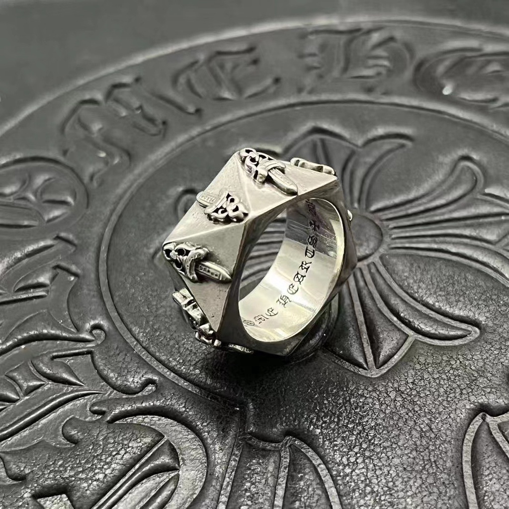 Chrome HEARTS แหวนเงินสเตอร์ลิง สไตล์พังก์วินเทจ เครื่องประดับงานรื่นเริง ปาร์ตี้ CJ048
