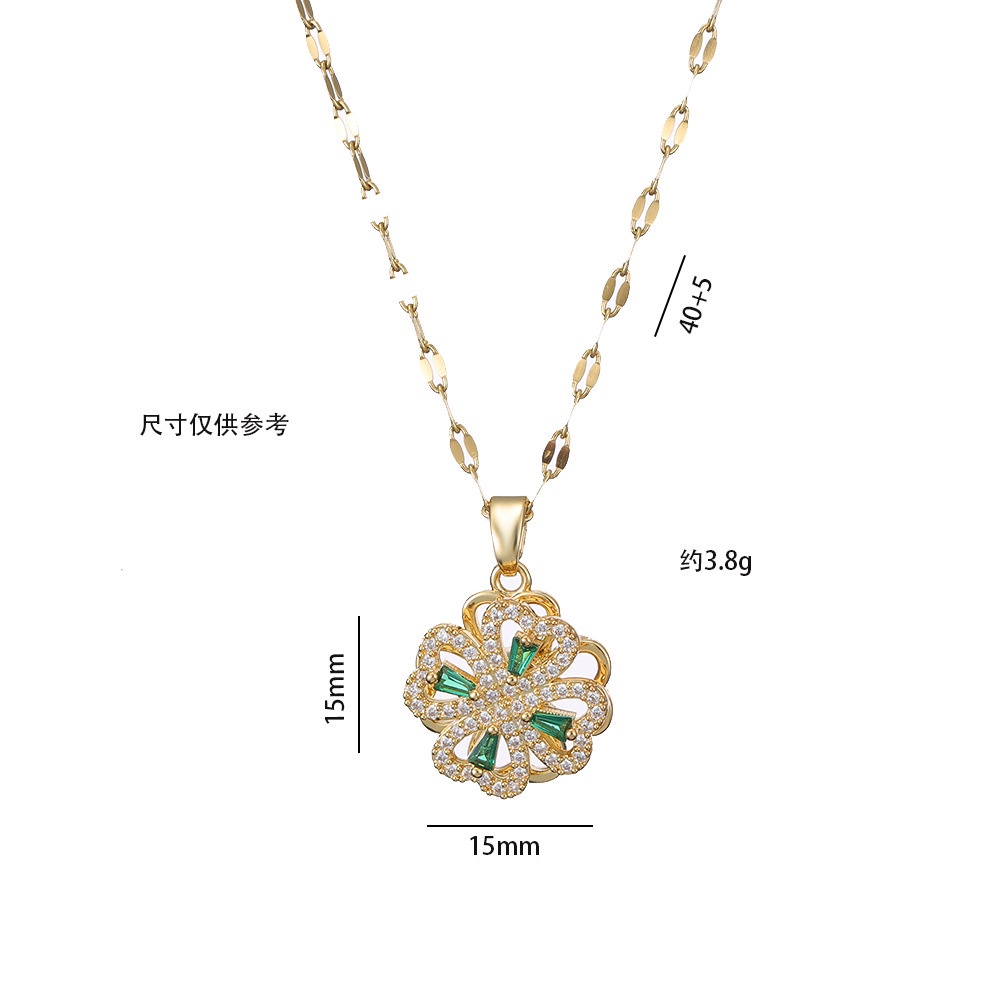 สร้อยคอ ไทเทเนียมเหล็กชุบ 18K ทองแท้ Micro-Inlaid Zircon เวลาที่จะวิ่งหมุนจี้โคลเวอร์สี่ใบชุดสามชิ้น - รูปที่ 3