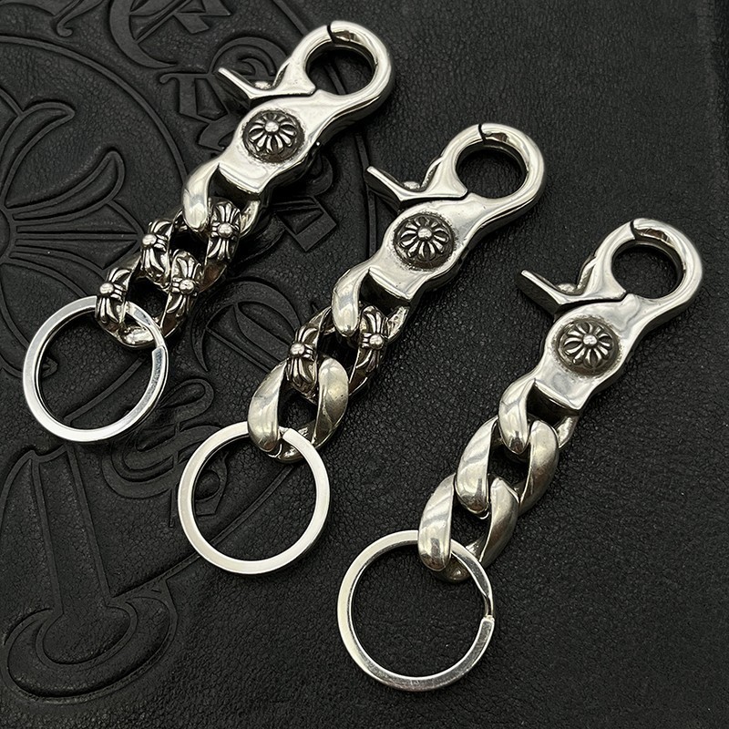 Chrome HEARTS พวงกุญแจเงิน 925 จี้รูปดอกไม้ ไม้กางเขน สไตล์พังก์เรโทร CM001