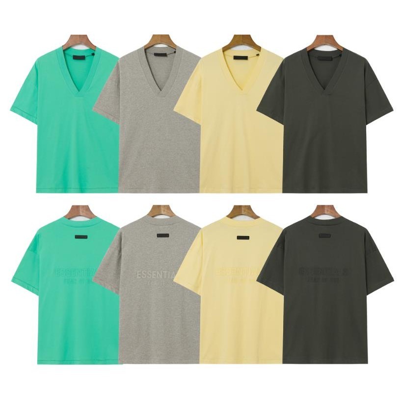 V คอแขนสั้น FOG FEAR OF GOD ผ้าฝ้าย V คอหลวมแขนสั้นเสื้อยืด Unisex แขนสั้น