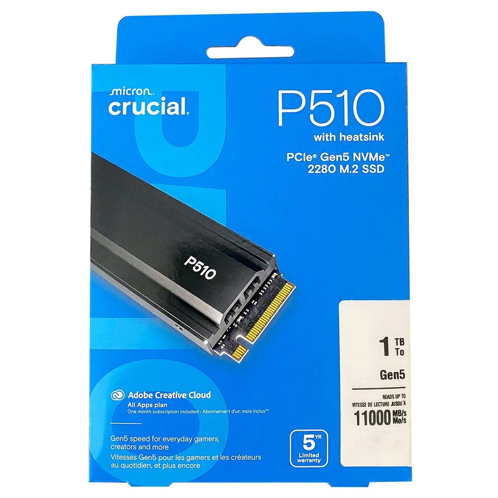 Crucial 1TB P510 PCIe Gen5 NVMe M.2 2280 SSD with Heatsink, CT1000P510SSD5