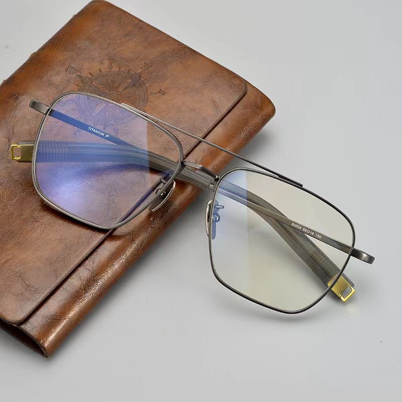 Pure Titaniumกรอบแว่นตาแฟชั่นDouble-beamกรอบแว่นตาผู้ชายผู้หญิงVINTAGE Full-Frameขนาดใหญ่Faceแว่นตา50004
