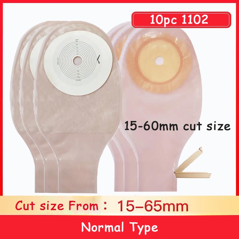10 ชิ้น Ostomy กระเป๋า One-piece ระบบ Drainable Colostomy กระเป๋า Stoma 15-60 มิลลิเมตรตัดปกสีเบจ