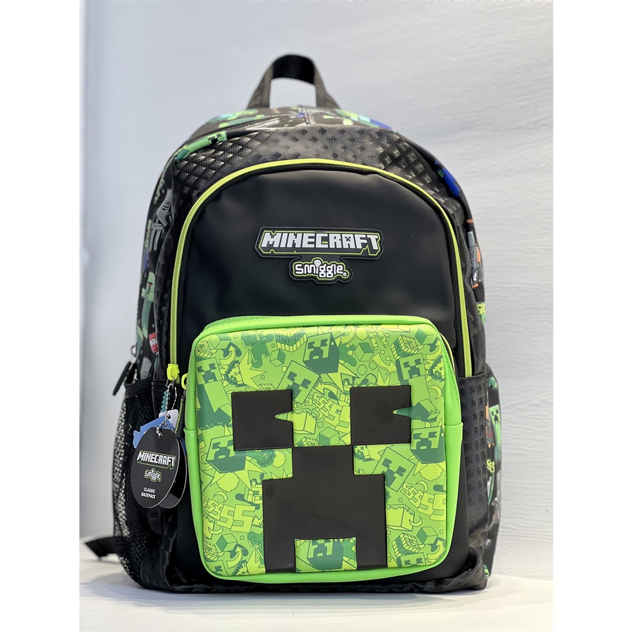 Smiggle Minecraft Classic backpack กระเป ๋ าเป ้ สะพายหลังนักเรียนเด ็ กพับปากกากระเป ๋ าชุดวันเกิด