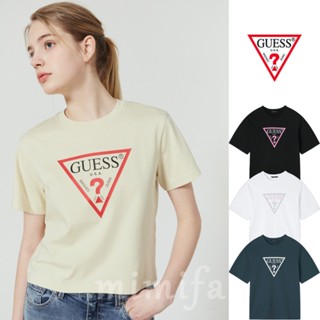 [Guess Korea] เสื้อยืดแขนสั้น ทรงสามเหลี่ยม สีพื้น สําหรับผู้ชาย และผู้หญิง 2023