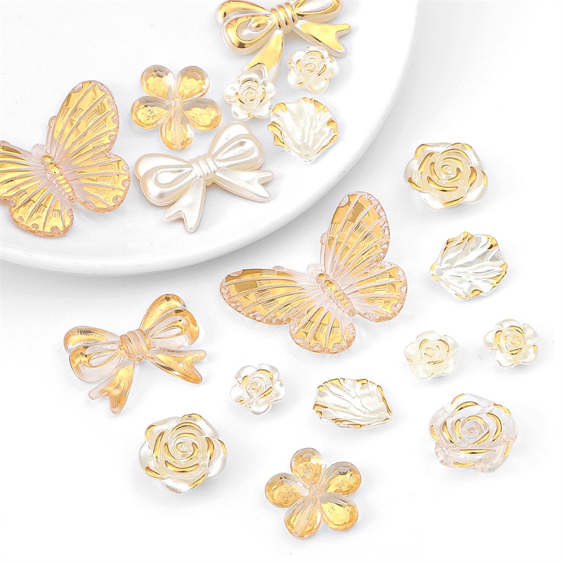 20g 12-28 มม. ทองฟอยล์ ABS ไข่มุก ลูกปัดVintage Rose ผีเสื้อ Leaf Charm สำหรับ DIY สร้อยข้อมือและเครื่องประดับ