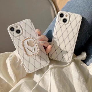 เคสโทรศัพท์มือถือ ลายดอกไม้ สีขาว พร้อมขาตั้ง สําหรับ iPhone 11 12 12pro 12promax 13 13pro 13promax 14 14pro 14promax