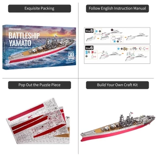 Piececool 3D โลหะชุด, Yamato เรือรบทหาร Watercraft โลหะชุดอาคารสําหรับผู้ใหญ่ DIY งานอดิเรกของขวัญสําหรับวัยรุ่นเด็ก