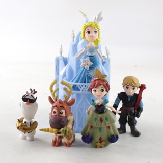 โมเดลฟิกเกอร์ PVC รูปเจ้าหญิงดิสนีย์ Frozen Anna Elsa Kristoff Sven Olaf Hans Castle ของเล่นสําหรับเด็ก 6 ชิ้น ต่อชุด