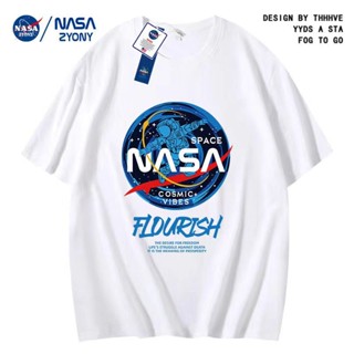 เสื้อยืดแขนสั้น ผ้าฝ้าย ทรงหลวม พิมพ์ลายหมีอวกาศ NASA สําหรับผู้ชาย และผู้หญิง