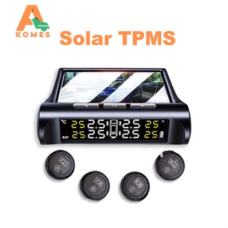 ระบบตรวจสอบความดันลมยางรถยนต์อัจฉริยะ TPMS พลังงานแสงอาทิตย์ จอแสดงผล LCD ดิจิทัล ระบบเตือนภัยความปลอดภัยอัตโนมัติ ความดันลมยาง พร้อมเซ็นเซอร์ภายนอก 4 ชิ้น