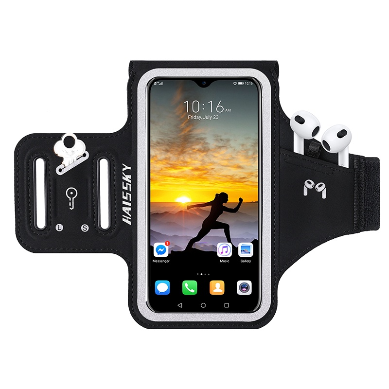 Haissky ยืดหยุ่น Eaphone ผู้ถือวิ่ง Armbands สําหรับ iPhone 14 13 12 11 Pro Max กีฬากลางแจ้ง GYM ฟิตเนส Wrokout บนมือ Ar Band กระเป๋าโทรศัพท์กระเป๋า