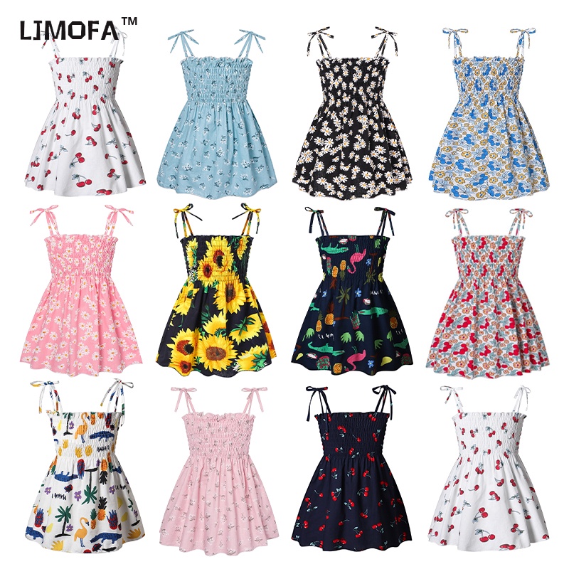 LJMOFA KIDS กระโปรงแขวน เด็กหญิงเหมาะสำหรับ 2-6 ปีเด็กเล็กสไตล์เจ้าหญิงดอกไม้สีสันสายรัดเด็กฤดูร้อนชุดชายหาดกระโปรงผ้าฝ้ายที่ดีที่สุด