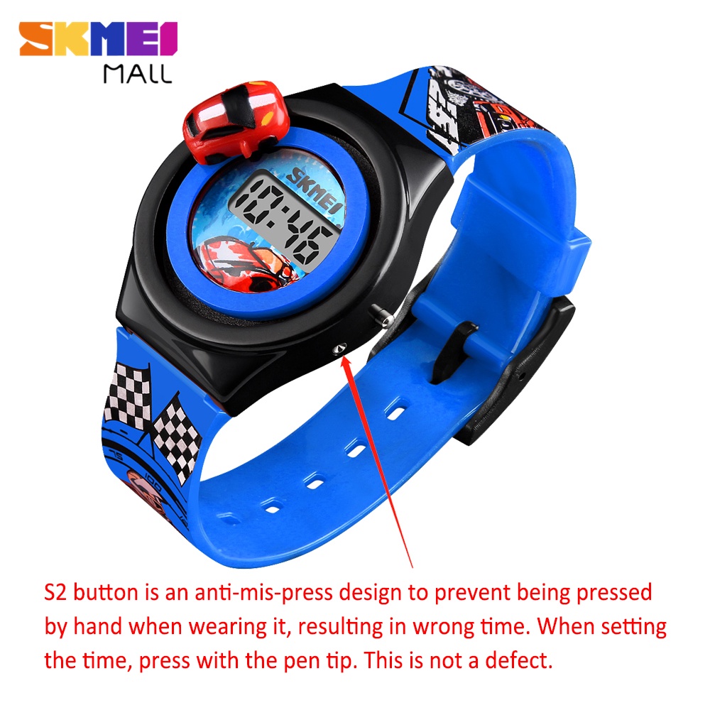 Skmei 1376 นาฬิกาข้อมือดิจิทัล หน้าจอ LCD ลายการ์ตูน หมุนได้ ป้องกันการแพ้ กันน้ํา สําหรับเด็กผู้ชาย
