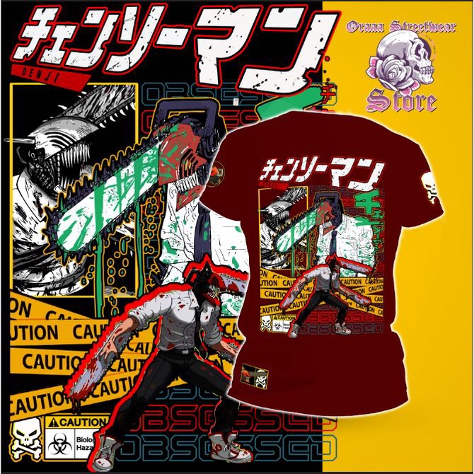อะนิเมะ Chainsawman ออกแบบ TShirt Lelaki Wanita ผ้าฝ้ายผู้ชายผู้หญิง TShirt Unisex ผู้ชายผู้หญิงรอบค