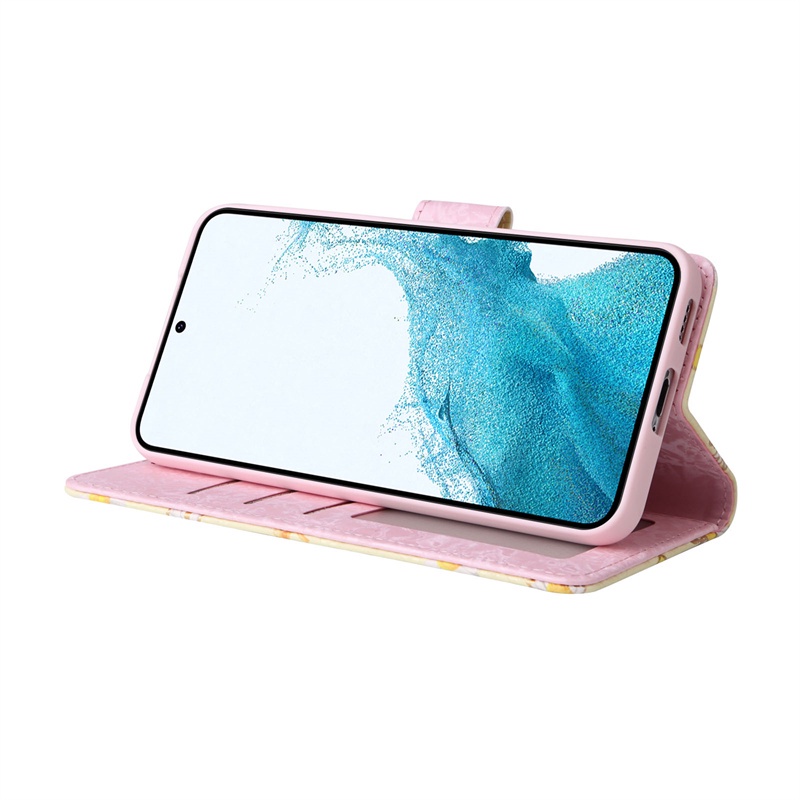 เคสโทรศัพท์หนัง PU นิ่ม ฝาพับ ลายดอกไม้ พร้อมช่องใส่บัตร หรูหรา สําหรับ Samsung Galaxy S22 Plus S21 FE S20 Ultra S21 Plus S22+ S21+ - รูปที่ 2