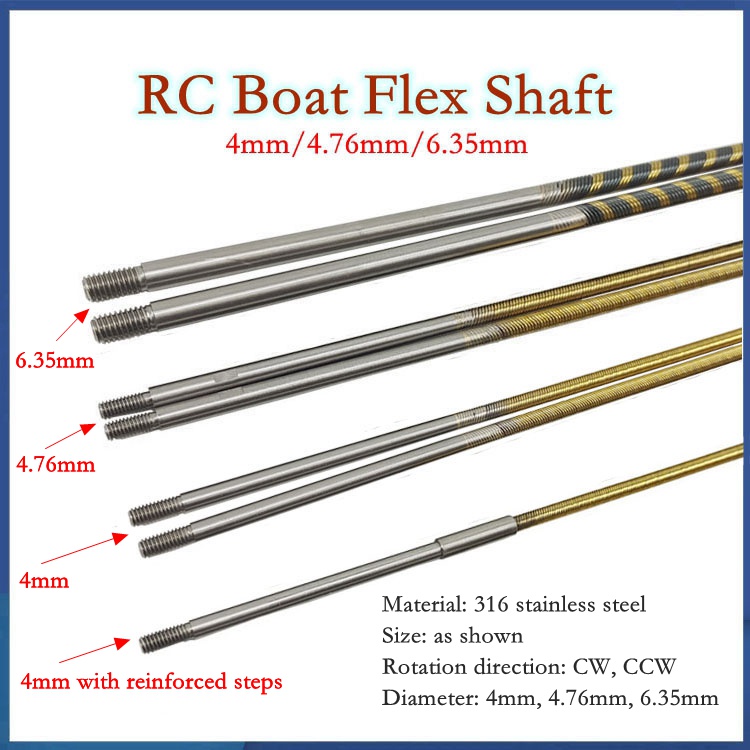 RC เรือเพลายืดหยุ่น 3.17 มม.(1/8) 4/4.76 มม.(3/16") 6.35 มม.(1/4") สายยืดหยุ่น 400 มม.CW CCW ยืดหยุ่นเพลา Prop Nut สําหรับเครื่องยนต์ไร้แปรงเรือ