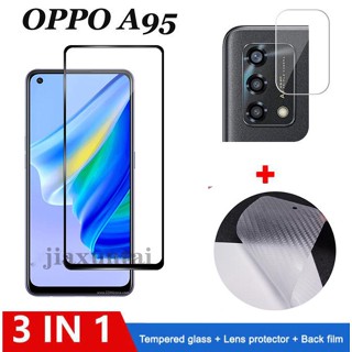 (3 In 1) ฟิล์มกระจกนิรภัยกันรอยหน้าจอ และเลนส์กล้อง คาร์บอนไฟเบอร์ สําหรับ OPPO A95 A96 5G A94 A54 A15 A16 A57 A77 A5S A12 A16K A17K