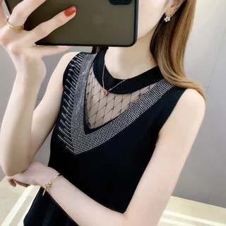 เสื้อกั๊กแขนกุด ผ้าถัก ฉลุลาย สุดเซ็กซี่ สไตล์ใหม่ สําหรับผู้หญิง