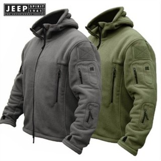 JEEP SPIRIT 1941 ESTD เสื้อแจ็กเก็ต ผ้าฟลีซ มีฮู้ด ให้ความอบอุ่น สไตล์ทหาร เดินป่า ยุทธวิธี สําหรับผู้ชาย