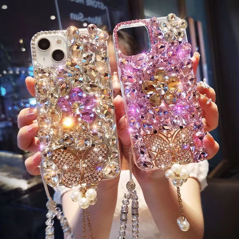 หรูหราเพชรผีเสื้อพู่เคสโทรศัพท์oppo Reno 12 Pro 5G / Reno11 F 11Pro / Reno8 Z 8T 7Z 6 6Z 5 2Z 2Fพร้อมเชือกเส้นเล็กBling Rhinestone Handmade Cover