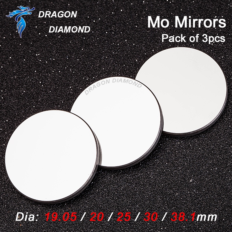 3pcs Drangon Diamond Co2 เลนส์ Mo กระจกสะท้อนแสงเลเซอร์แกะสลัก Dia 19.05 มม.20 มม.25 มม.30 มม.38.1 มม.สําหรับเครื่องตัดเลเซอร์