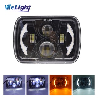 ไฟหน้า LED 7x6 5x7 DOT 80W 8400LM แบบเปลี่ยน สีดํา สําหรับ Jeep Cherokee XJ Wrangler YJ Comanche MJ GMC Savana Safari Ford