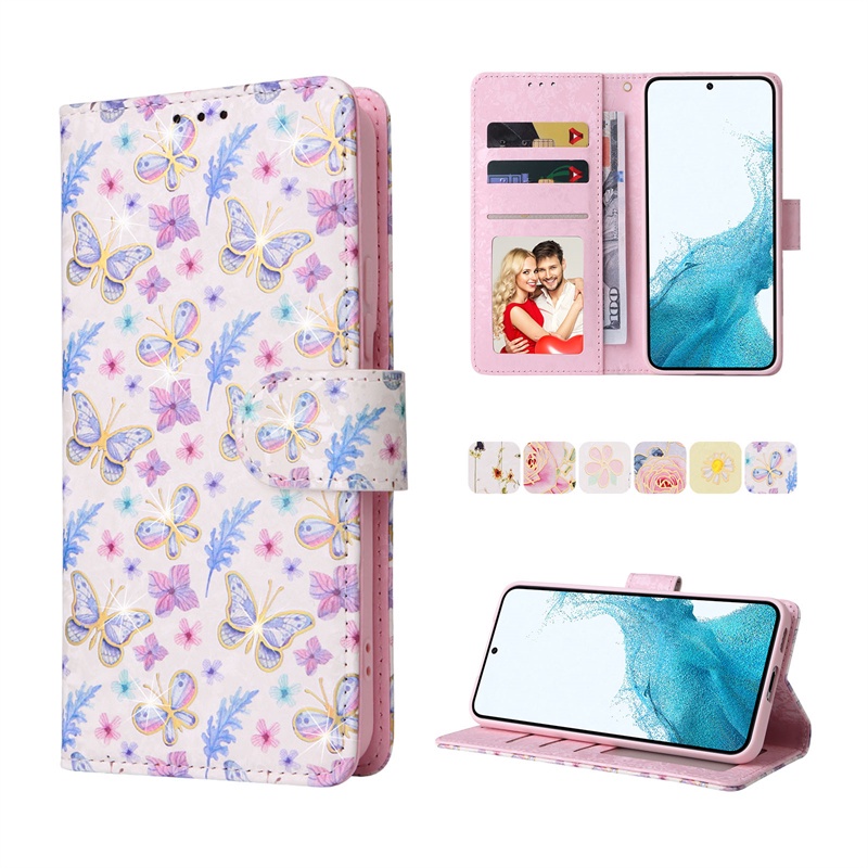 เคสโทรศัพท์หนัง PU นิ่ม ฝาพับ ลายดอกไม้ พร้อมช่องใส่บัตร หรูหรา สําหรับ Samsung Galaxy S22 Plus S21 FE S20 Ultra S21 Plus S22+ S21+ - รูปที่ 4