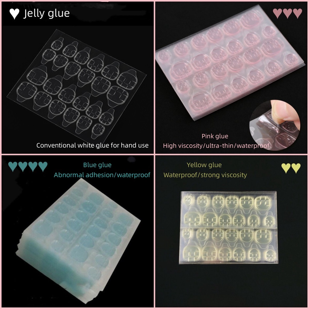 กาวติดเล็บปลอมเจลลี่ แบบใส สองด้าน 2 ด้าน สีขาว สีชมพู สีเหลือง สีฟ้า สําหรับตกแต่งเล็บ DIY 24 ชิ้น ต่อชุด อุปกรณ์ต่อเล็บปลอม