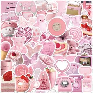 【50 ชิ้น】Pink Stickers สติกเกอร์ลายของกินของใช้สีชมพู สติกเกอร์ ลายหัวใจ สีชมพู สติ๊กเกอร์น่ารัก สติ๊กเกอร์ กันน้ํา สําหรับติดตกแต่งแล็ปท็อป